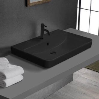 Bathroom Sink Drop In Bathroom Sink, Black Ceramic, Rectangular CeraStyle 079607-U/D